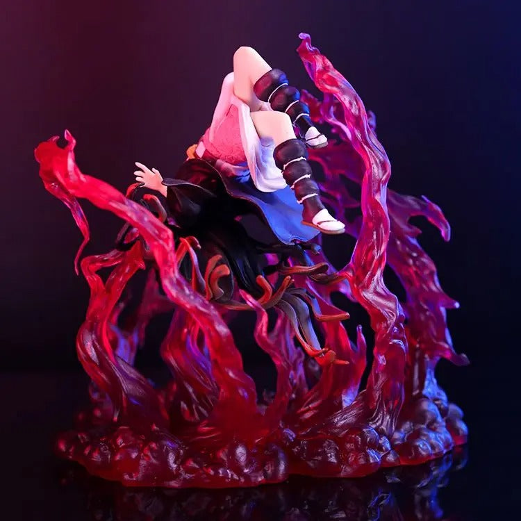 Figurine with dynamic pose and colorful flames on a dark background Demon Slayer: Kimetsu no Yaiba Nezuko Kamado Authentic 16cm PVC Figure – Blood Demon Art Exploding Blood Special Edition 5