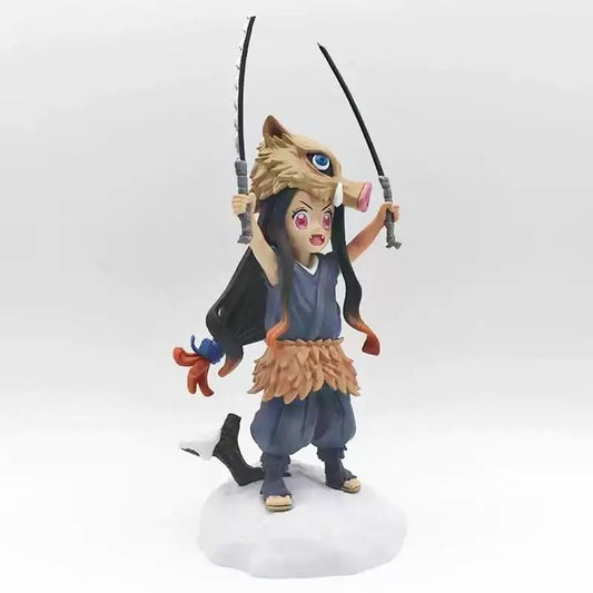 Animated character figurine with long hair and traditional outfit on a white background Demon Slayer: Kimetsu no Yaiba Nezuko Kamado Authentic 20cm PVC Figure – Hashibira Inosuke Beast Cosplay Cross-Over Edition