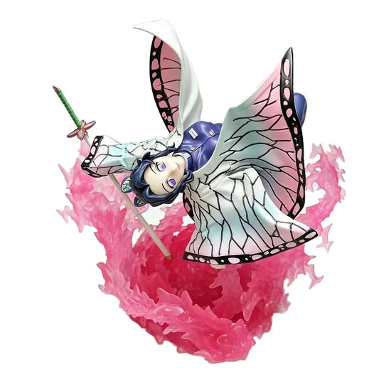 Animated character with butterfly-like wings on a pink and white background Demon Slayer: Kimetsu no Yaiba Shinobu Kocho Authentic GK Style Premium PVC Figure – Insect Breathing Butterfly Dance Edition