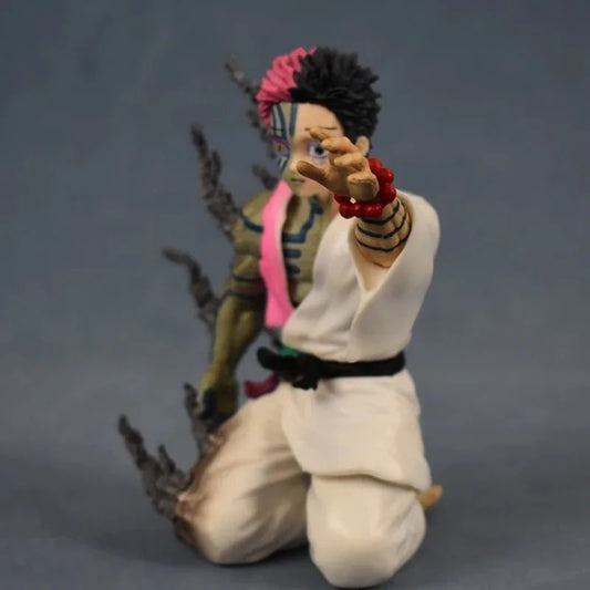 Action figure in a dynamic pose with a gray background Demon Slayer: Kimetsu no Yaiba Twelve Kizuki Upper Moon Three Akaza Authentic PVC Figure – Final Confession Kneeling Pose Edition