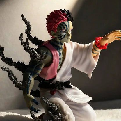 Detailed figurine with a stylized design on a neutral background Demon Slayer: Kimetsu no Yaiba Twelve Kizuki Upper Moon Three Akaza Authentic PVC Figure – Final Confession Kneeling Pose Edition 