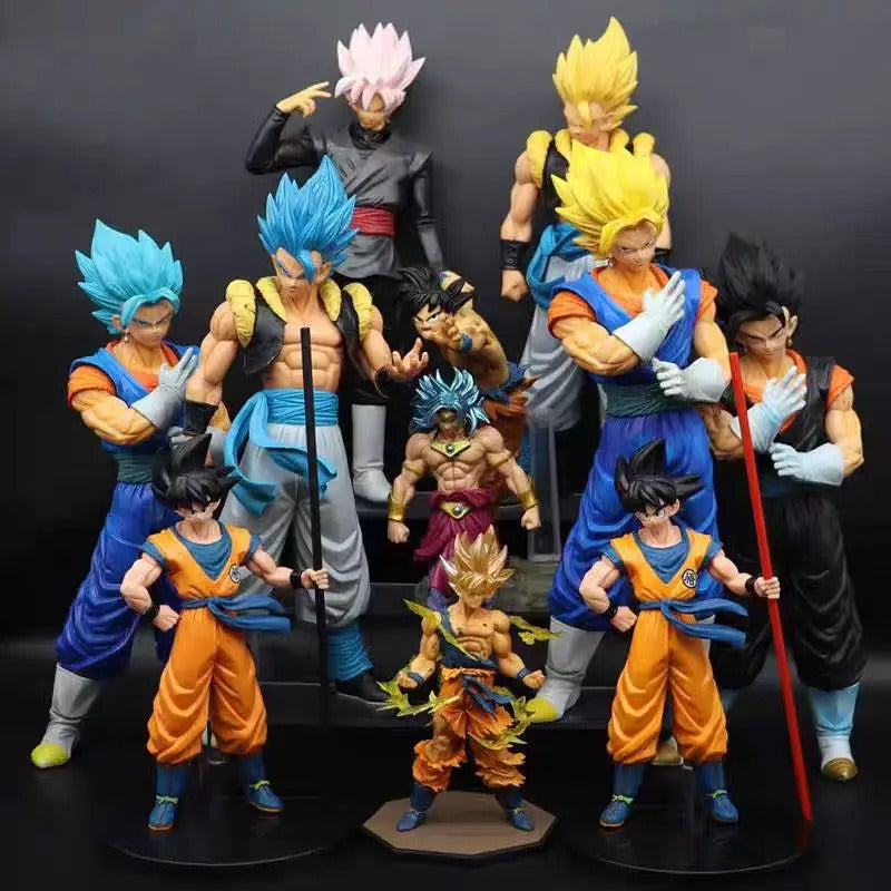 Collection of Dragon Ball Z figurines on a black background