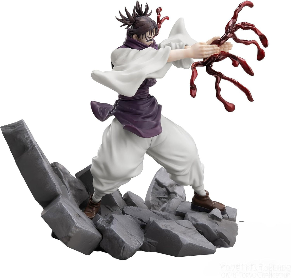 Figurine of a character in a dynamic pose with a red object on a rocky platform JUJUTSU KAISEN Choso Authentic SEGA Luminasta Prize Figure – Shibuya Incident Arc Piercing Blood Edition Concrete Rubble Base Statue