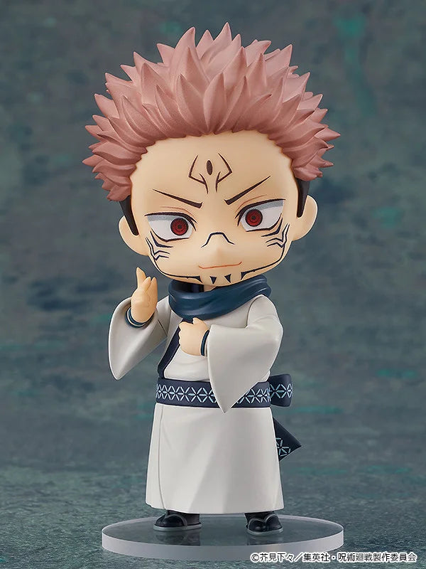 Anime character figurine with spiky hair and white outfit on a dark background Jujutsu Kaisen 0 Nendoroid No. 1834 Satoru Gojo Authentic 10cm Chibi Action Figure – Movie Prequel White Bandage Edition side