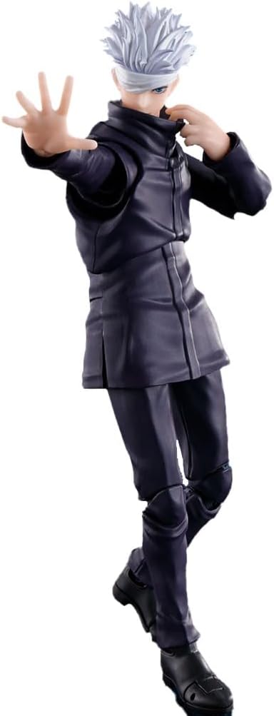 Action figure of a character in a dark outfit with a white cap on a white background Jujutsu Kaisen 0: The Movie S.H.Figuarts Satoru Gojo Authentic 16cm Articulated Action Figure – Prequel Special Grade Sorcerer Edition