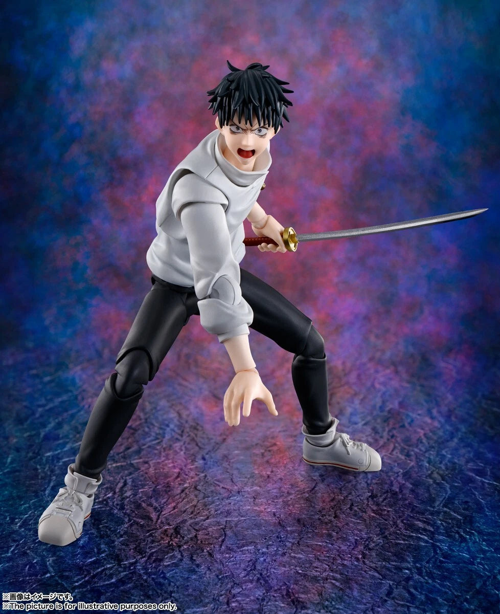 Action figure of a character in a dynamic pose with a sword against a colorful background Jujutsu Kaisen 0: The Movie S.H.Figuarts Yuta Okkotsu Authentic 15cm Articulated Action Figure – Prequel Special Grade Edition angry