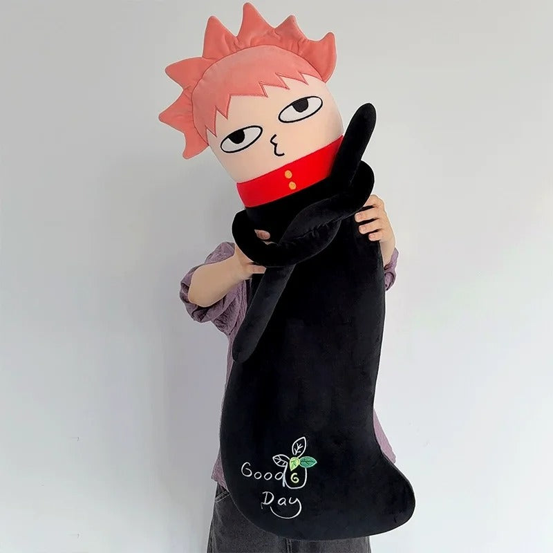 Plush toy of a character with red hair and a black outfit on a white background Jujutsu Kaisen Cute Derpy 100cm Huggable Memory Foam Body Pillow – Gojo Satoru, Geto Suguru & Itadori Yuuji Ultra-Soft Ergonomic Cuddle Companion Series cute