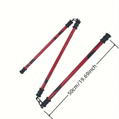 Red and black adjustable walking sticks with measurement details on a white background Jujutsu Kaisen Maki Zenin Authentic 19.7-Inch Sansetsukon Three-Section Staff Cosplay Prop – Special Grade Cursed Tool Playful Cloud Edition