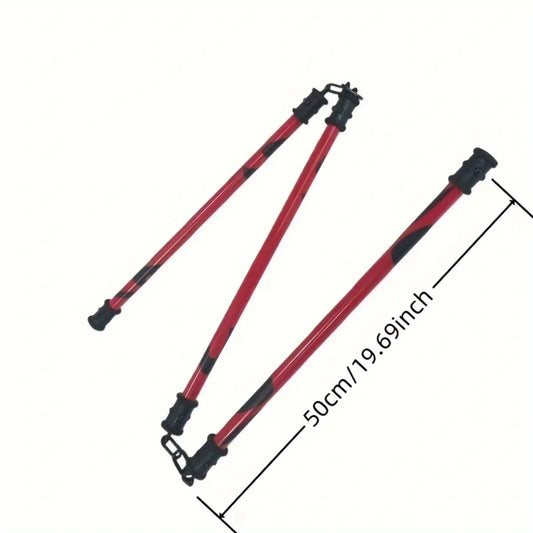 Red and black adjustable walking sticks with measurement details on a white background Jujutsu Kaisen Maki Zenin Authentic 19.7-Inch Sansetsukon Three-Section Staff Cosplay Prop – Special Grade Cursed Tool Playful Cloud Edition