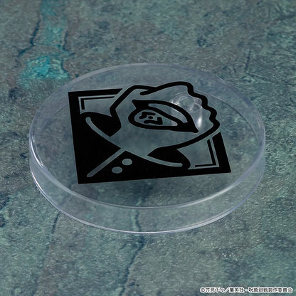 Clear circular object with black rose design on a textured green surface Jujutsu Kaisen Nendoroid No. 1479 Megumi Fushiguro Authentic 10cm Chibi Action Figure – Ten Shadows Technique Edition base