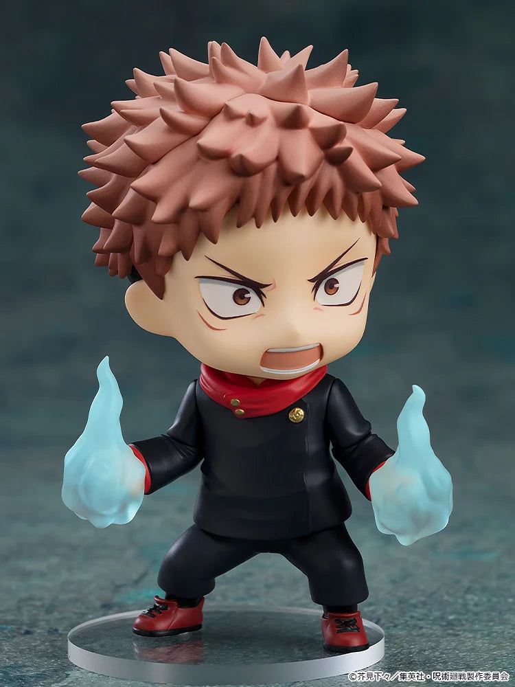 Action figure with spiky hair and glowing blue hands on a dark background Jujutsu Kaisen Nendoroid No. 1479 Megumi Fushiguro Authentic 10cm Chibi Action Figure – Ten Shadows Technique Edition side