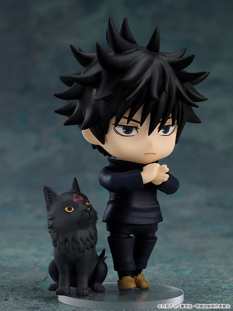 Action figure of a character with spiky black hair and a black cat on a gray background Jujutsu Kaisen Nendoroid No. 1506 Nobara Kugisaki Authentic 10cm Chibi Action Figure – Straw Doll Technique Edition