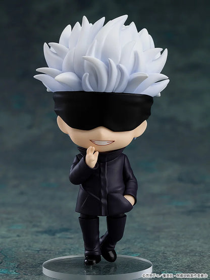Figurine of a character with white hair and a black blindfold on a dark background Jujutsu Kaisen Nendoroid No. 1528 Satoru Gojo Authentic 10cm Chibi Action Figure – Modern World's Strongest Sorcerer Edition