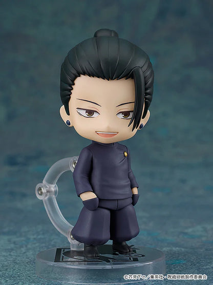 Nendoroid figurine of a character in a dark outfit with a blue background Jujutsu Kaisen Nendoroid No. 2206 Suguru Geto Authentic 10cm Chibi Action Figure