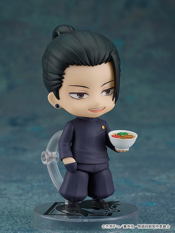 Nendoroid figurine of a character holding a bowl with food on a blue background Jujutsu Kaisen Nendoroid No. 2206 Suguru Geto Authentic 10cm Chibi Action Figure bowl
