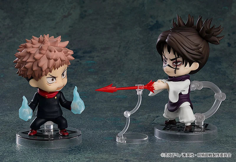 Two figurines in a dynamic pose on a dark background Jujutsu Kaisen Nendoroid No. 2290 Choso Authentic 10cm Chibi Action Figure fight