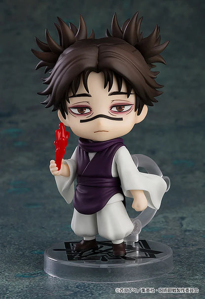 Character figurine with spiky hair and a red weapon on a dark background Jujutsu Kaisen Nendoroid No. 2290 Choso Authentic 10cm Chibi Action Figure
