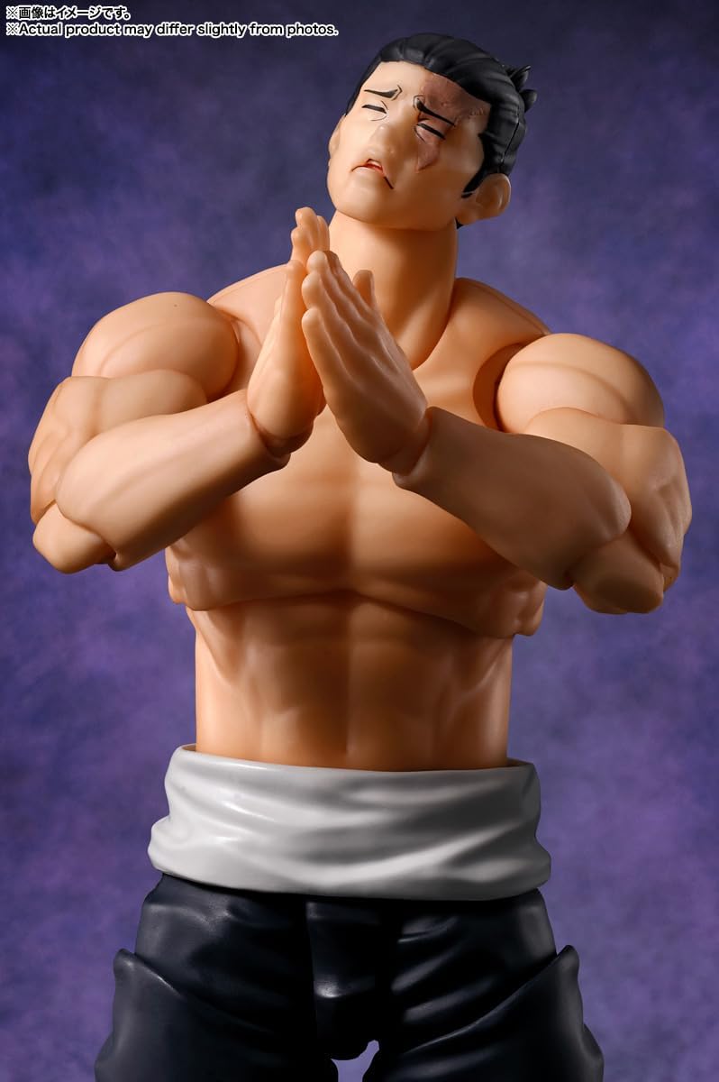 Muscular figure with a white shirt and black pants against a purple background Jujutsu Kaisen S.H.Figuarts Aoi Todo Authentic 16cm Articulated Action Figure – Kyoto High Grade 1 Boogie Woogie Edition