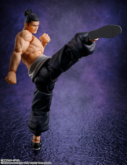 Action figure of a muscular character in a dynamic pose on a textured purple background Jujutsu Kaisen S.H.Figuarts Aoi Todo Authentic 16cm Articulated Action Figure – Kyoto High Grade 1 Boogie Woogie Edition