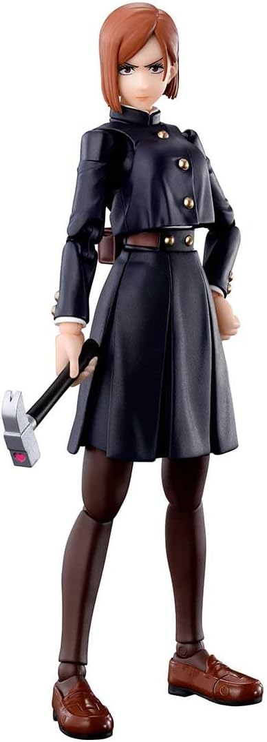 Action figure in a dark outfit with a weapon, standing against a plain background Jujutsu Kaisen S.H.Figuarts Nobara Kugisaki Authentic 13.5cm Articulated Action Figure – Straw Doll Technique Edition