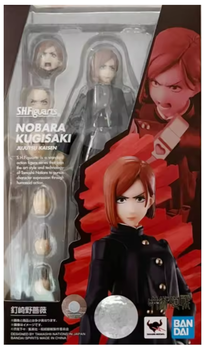 SH Figuarts Nobara Kugisaki action figure packaging with character illustration on the side. Jujutsu Kaisen S.H.Figuarts Nobara Kugisaki Authentic 13.5cm Articulated Action Figure – Straw Doll Technique Edition box