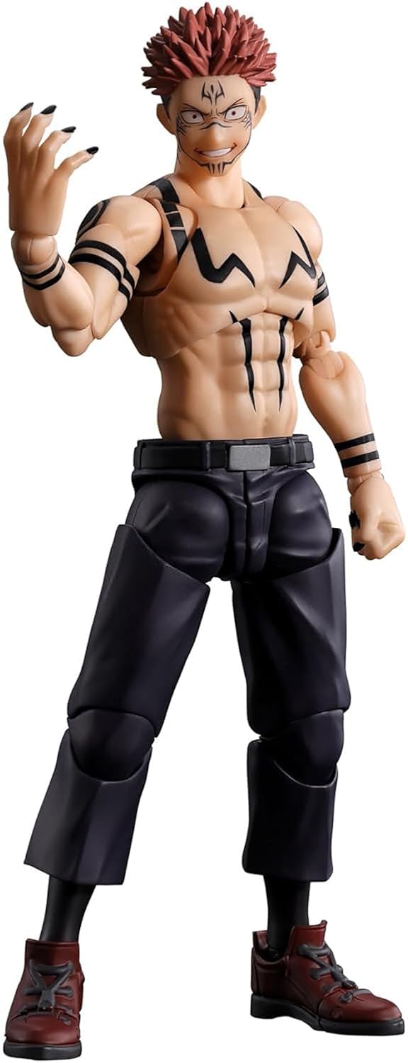 Muscular figure with red hair and black outfit on a white background Jujutsu Kaisen S.H.Figuarts Ryomen Sukuna Authentic 15cm Articulated Action Figure – King of Curses Edition