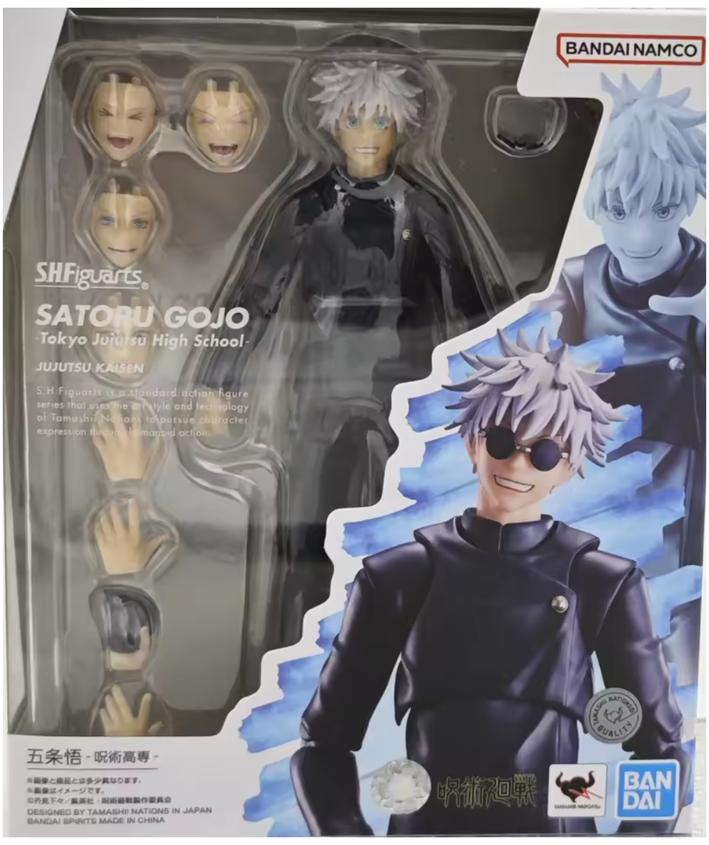 Satoru Gojo action figure packaging with Bandai Namco branding Jujutsu Kaisen S.H.Figuarts Satoru Gojo Authentic 16cm Articulated Action Figure – Tokyo Jujutsu High School Edition box
