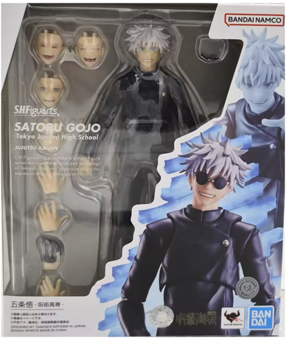 Satoru Gojo action figure packaging with Bandai Namco branding Jujutsu Kaisen S.H.Figuarts Satoru Gojo Authentic 16cm Articulated Action Figure – Tokyo Jujutsu High School Edition box
