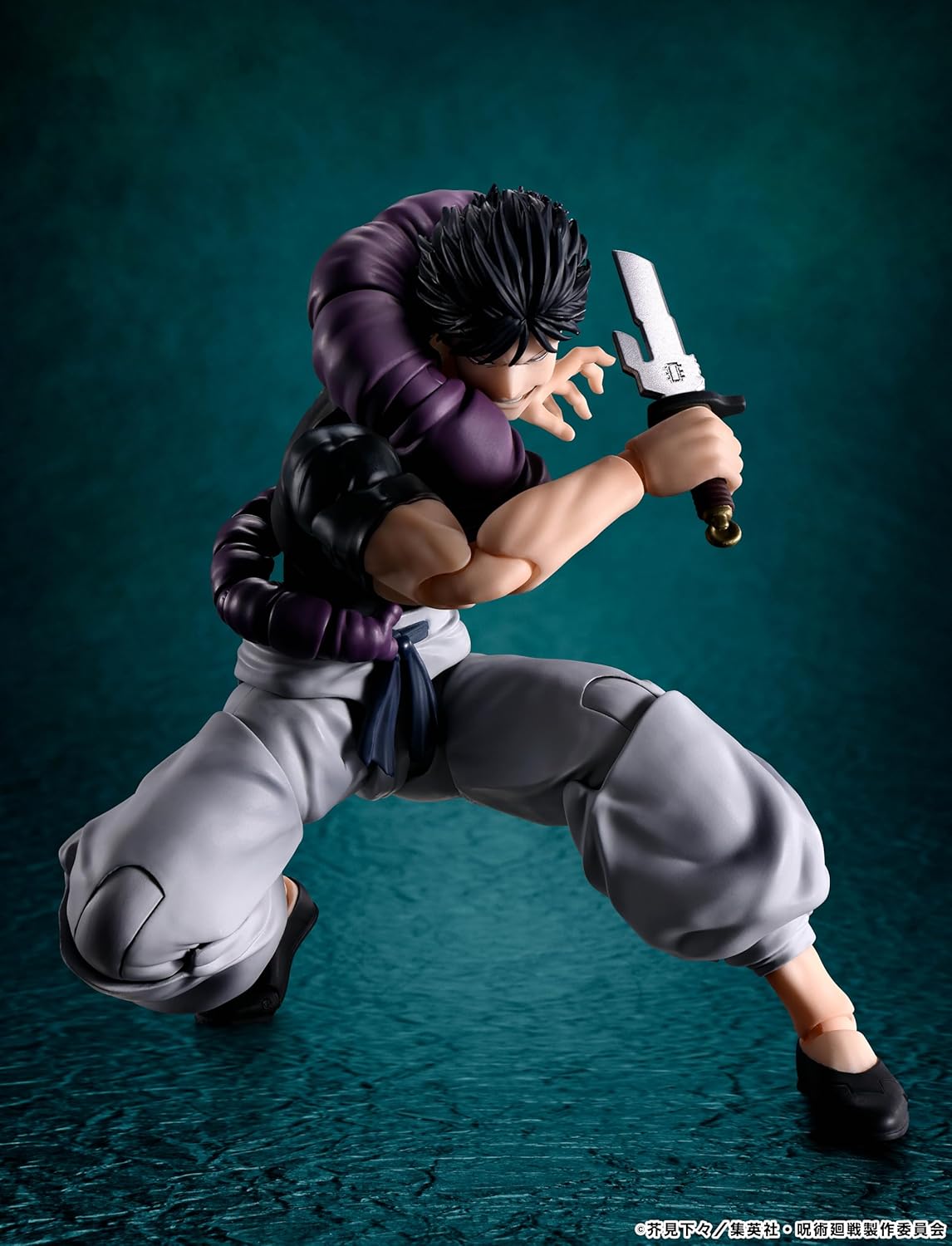 Action figure in a dynamic pose with a weapon against a dark background Jujutsu Kaisen S.H.Figuarts Toji Fushiguro Authentic 15cm Articulated Action Figure – Sorcerer Killer Hidden Inventory Edition