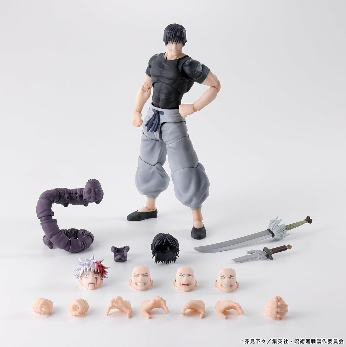 Action figure with interchangeable heads and accessories on a white background set Jujutsu Kaisen S.H.Figuarts Toji Fushiguro Authentic 15cm Articulated Action Figure – Sorcerer Killer Hidden Inventory Edition