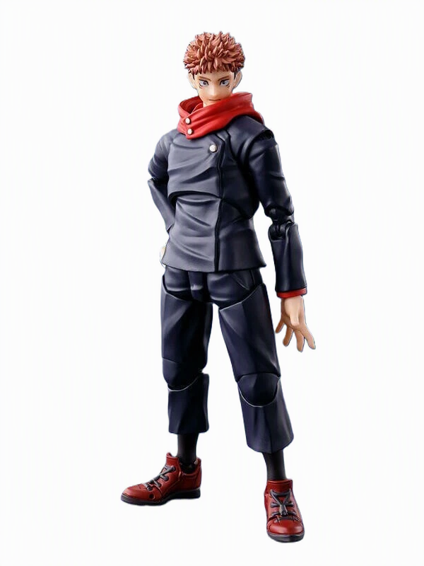 Action figure of a character in a gray outfit with red accents on a white background Jujutsu Kaisen S.H.Figuarts Yuji Itadori Authentic 15cm Articulated Action Figure – Original Standard First Edition