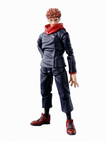 Action figure of a character in a gray outfit with red accents on a white background Jujutsu Kaisen S.H.Figuarts Yuji Itadori Authentic 15cm Articulated Action Figure – Original Standard First Edition