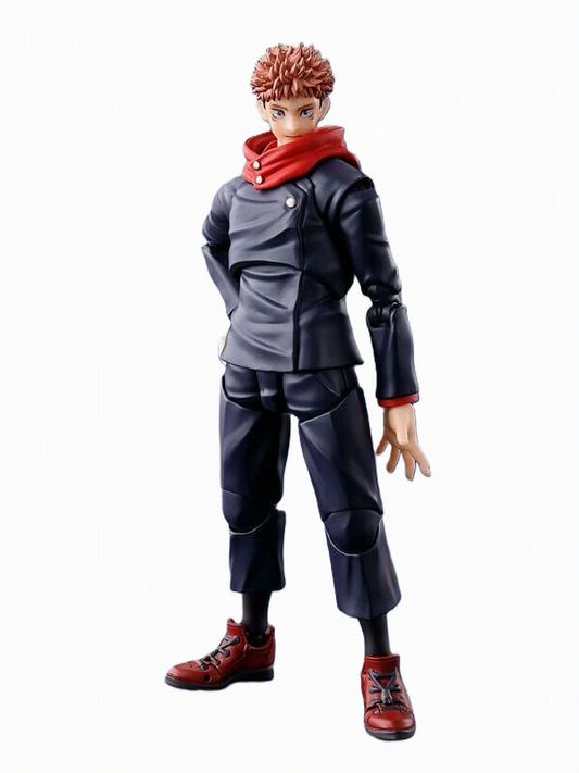 Action figure of a character in a gray outfit with red accents on a white background Jujutsu Kaisen S.H.Figuarts Yuji Itadori Authentic 15cm Articulated Action Figure – Original Standard First Edition