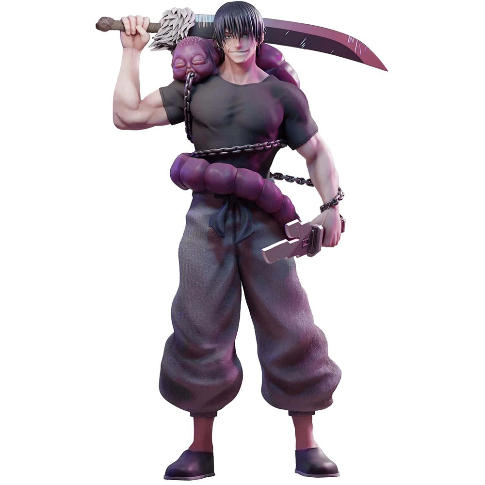 Action figure with a purple outfit and weapons on a white background Jujutsu Kaisen Toji Fushiguro Authentic 22cm Strongest Warrior PVC Figure – Sorcerer Killer Edition with Inventory Cursed Spirit and Weapon Arsenal
