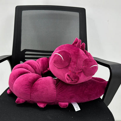 Pink dragon-shaped pillow on a black office chair with a white background Jujutsu Kaisen Toji Fushiguro Inventory Cursed Spirit Authentic Huggable Plush Doll – "Ugly Treasure" Special Grade Cosplay Companion & Room Decor Plush