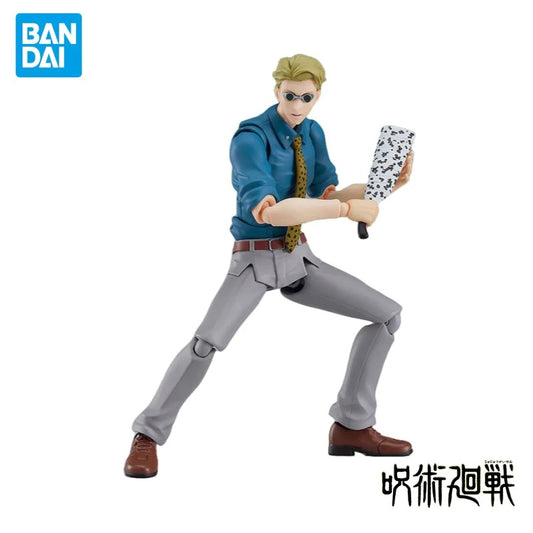 Action figure of a character from a popular series, holding a weapon, with Bandai logo. Jujutsu Kaisen figma No. 570 Kento Nanami Authentic 15cm Articulated Action Figure – 7:3 Ratio Technique Edition by Max Factory fight