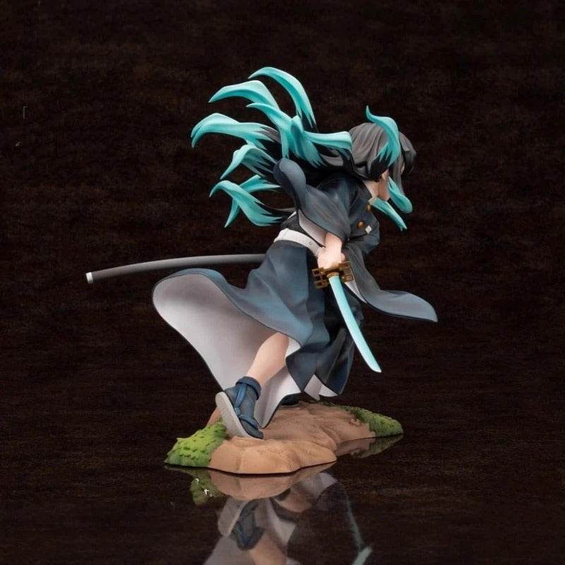 Animated character figurine with blue hair and a sword on a dark background Kotobukiya ARTFX J Demon Slayer: Kimetsu no Yaiba Muichiro Tokito Authentic 1/8 Scale Premium Statue Figure – Mist Hashira Edition