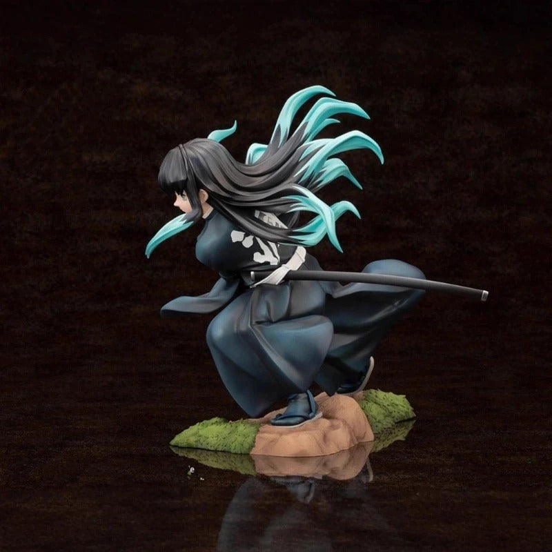 Animated character figurine with long hair and a weapon on a dark background Kotobukiya ARTFX J Demon Slayer: Kimetsu no Yaiba Muichiro Tokito Authentic 1/8 Scale Premium Statue Figure – Mist Hashira Edition