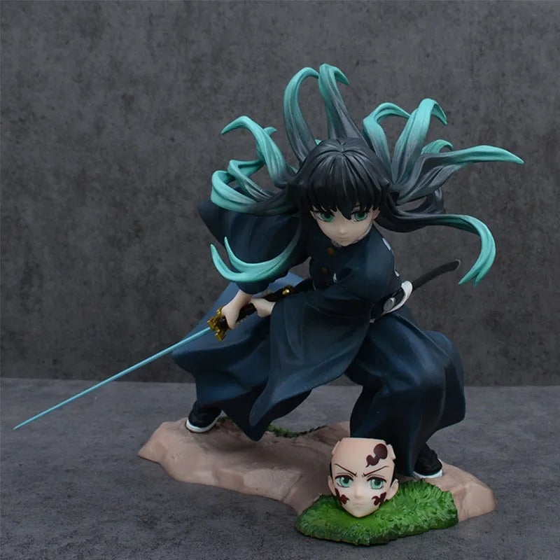 Figurine of a character with long teal hair and a sword on a gray background Kotobukiya ARTFX J Demon Slayer: Kimetsu no Yaiba Muichiro Tokito Authentic 1/8 Scale Premium Statue Figure – Mist Hashira Edition
