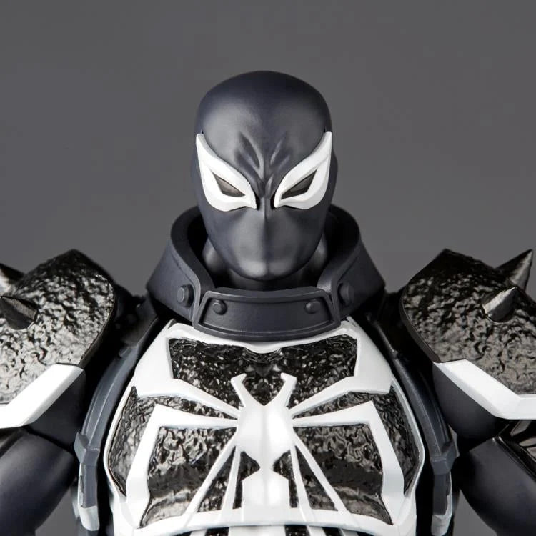 Black and white superhero figure with detailed armor on a gray background Marvel Amazing Yamaguchi Revoltech Agent Venom Authentic Action Figure