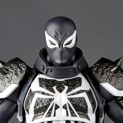 Black and white superhero figure with detailed armor on a gray background Marvel Amazing Yamaguchi Revoltech Agent Venom Authentic Action Figure