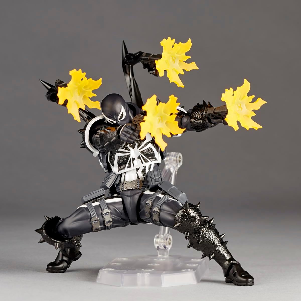 Action figure with black and yellow design on a gray background Marvel Amazing Yamaguchi Revoltech Agent Venom Authentic Action Figure