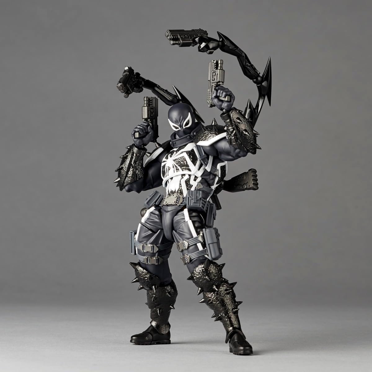 Action figure in detailed costume with weapons on a gray background Marvel Amazing Yamaguchi Revoltech Agent Venom Authentic Action Figure