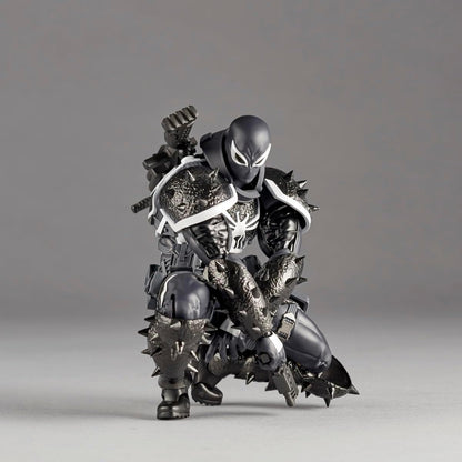 Action figure with detailed armor and weapons on a gray background Marvel Amazing Yamaguchi Revoltech Agent Venom Authentic Action Figure