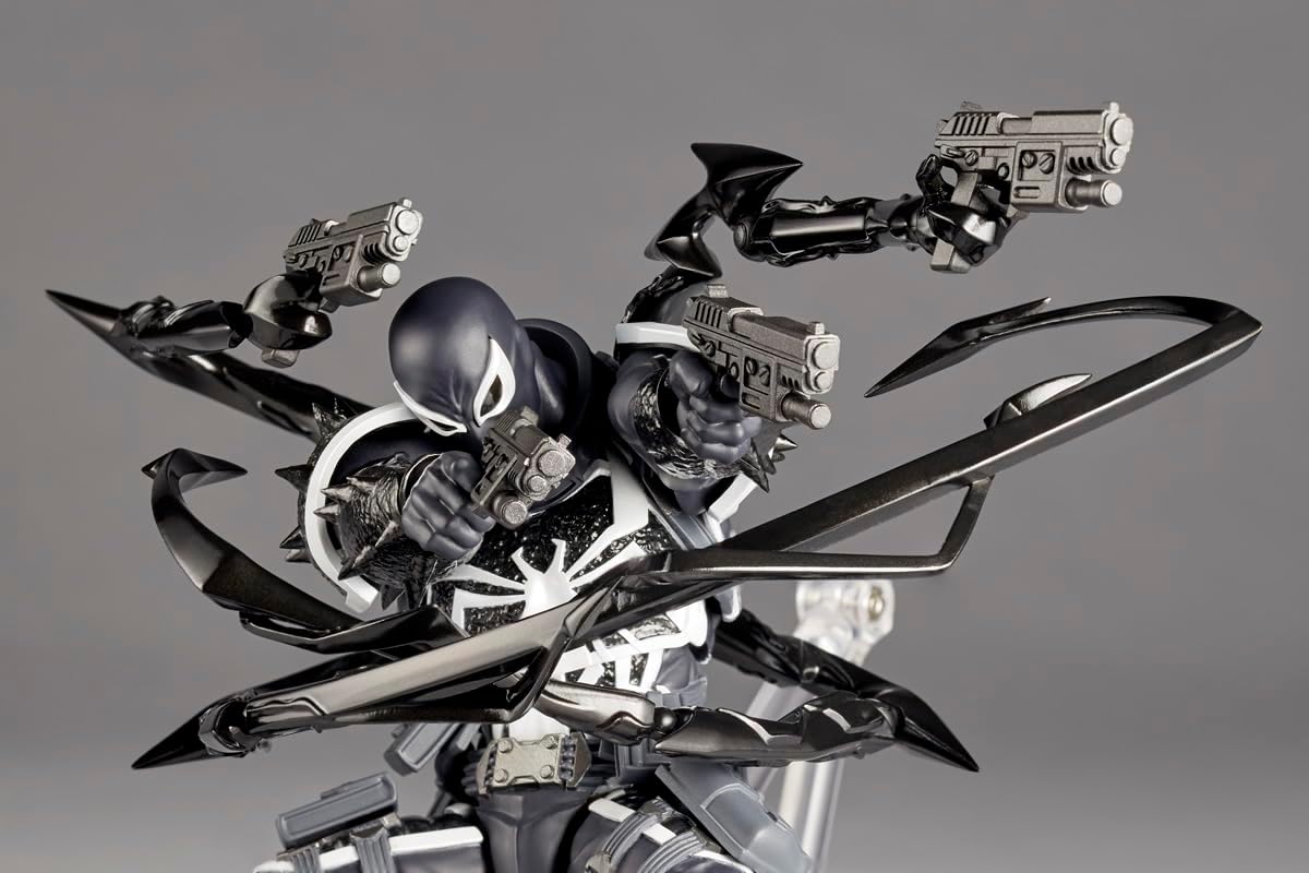 Black Panther action figure with weapons on a gray background Marvel Amazing Yamaguchi Revoltech Agent Venom Authentic Action Figure