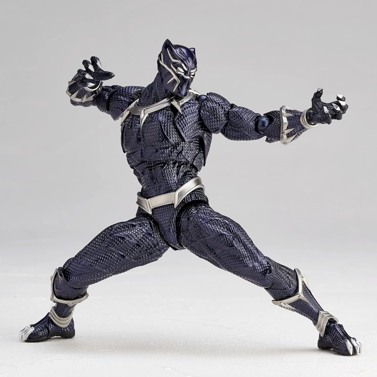 Black Panther action figure in dynamic pose on a gray background Marvel Amazing Yamaguchi Revoltech No.030 Black Panther Authentic Action Figure