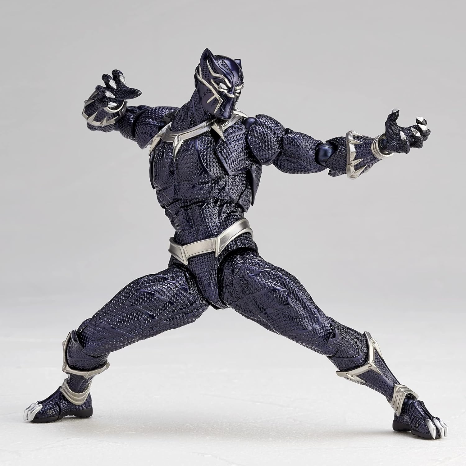 Black Panther action figure in dynamic pose on a gray background Marvel Amazing Yamaguchi Revoltech No.030 Black Panther Authentic Action Figure