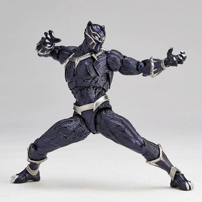 Black Panther action figure in dynamic pose on a gray background Marvel Amazing Yamaguchi Revoltech No.030 Black Panther Authentic Action Figure