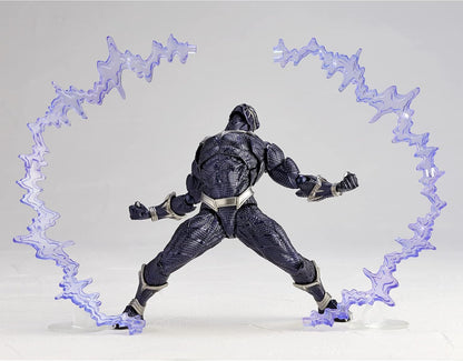 Action figure in dynamic pose with energy effects on a gray background Marvel Amazing Yamaguchi Revoltech No.030 Black Panther Authentic Action Figure