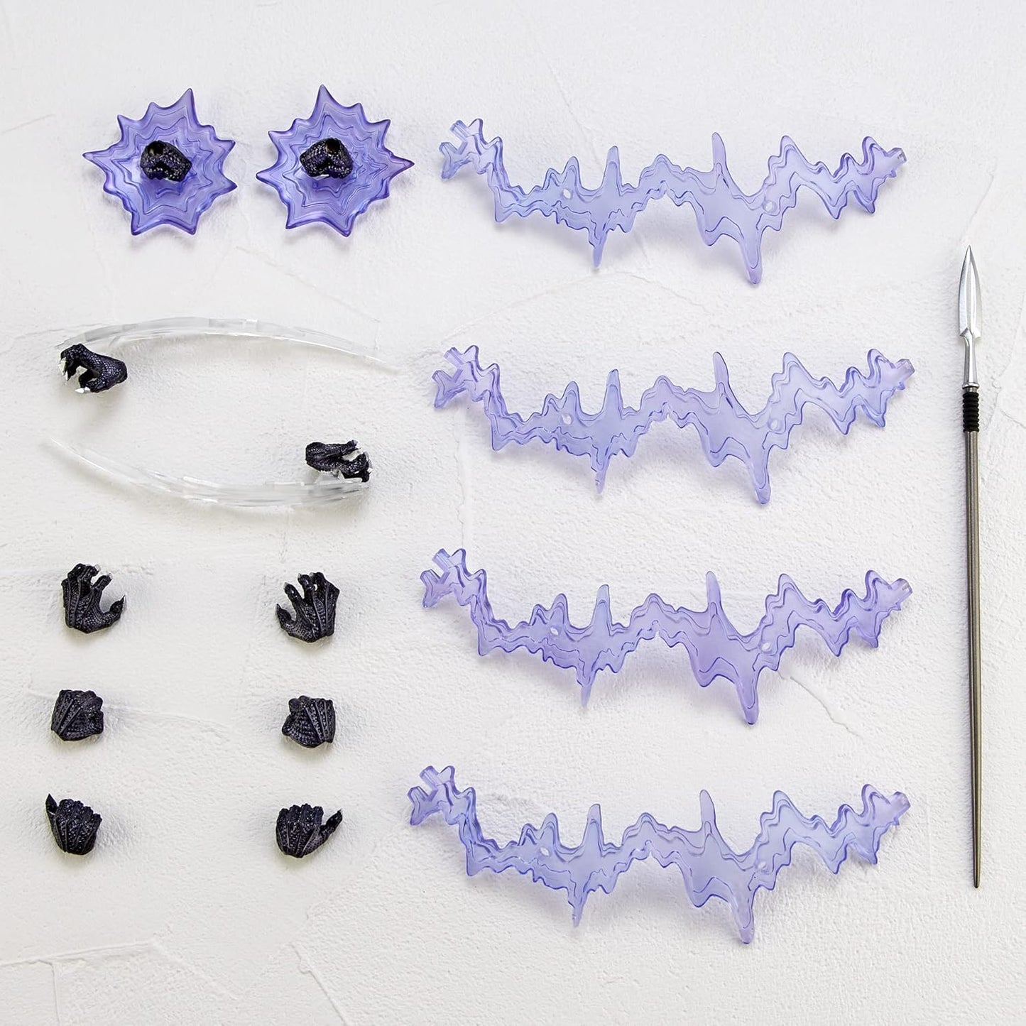 Set of purple dental models and black components on a white background Marvel Amazing Yamaguchi Revoltech No.030 Black Panther Authentic Action Figure